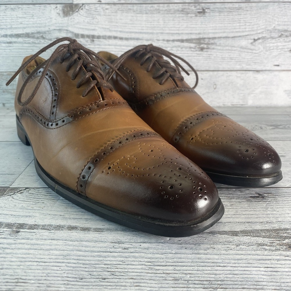 Santino Luciano Shoes Mens 10.5 Brown Medallion Cap Toe Brogue Burnished Casual